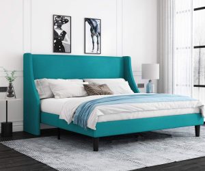 Green Upholstered King Bed