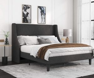Dark Grey Upholstered Queen Bed